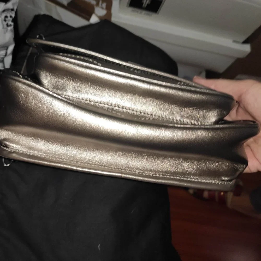 SAINT LAURENT Baby Niki Quilted Metallic Silver Leather Shoulder Bag
